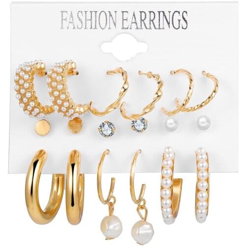 Yobest Fashion Gold Hoop Earrings Set Women Pearl Hoop Earrings Metal Circle Punk Earring 2021 Female Fashion Jewelry