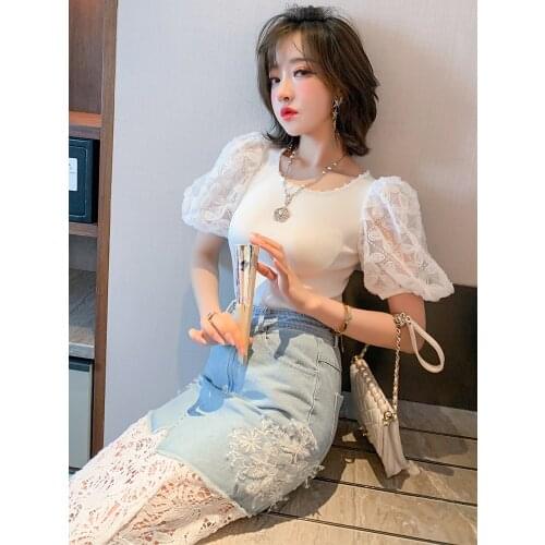 Nail bead round collar three-dimensional plate flower sequins knitting T-shirt female amoi