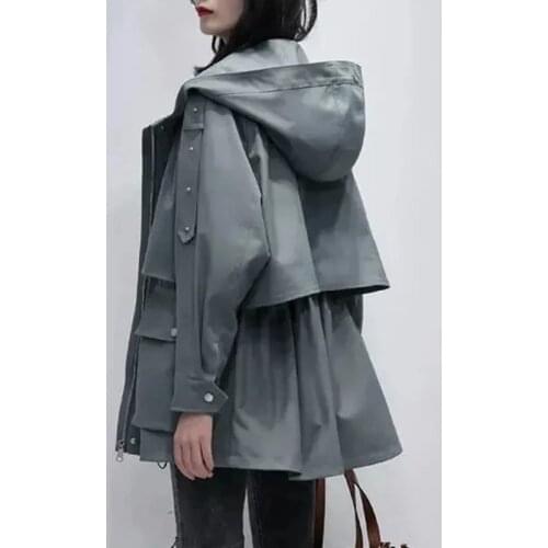 Korean Hooded Female Windbreaker Spring/Autumn Oversize Zipped Coat 2021 Fashion Long Coat Woman Solid Trench Coat
