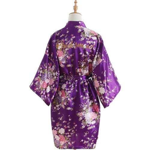 Women Deep Purple Robes Cherry One Size Bride Bridesmaid Robes with Gold Glitter for Wedding Party