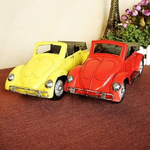1pc Fashion Iron Crafts Retro Model Car Vintage Yellow/Red Beetle Car Model Novelty Home/Pub/Shop Decoration Boys gift