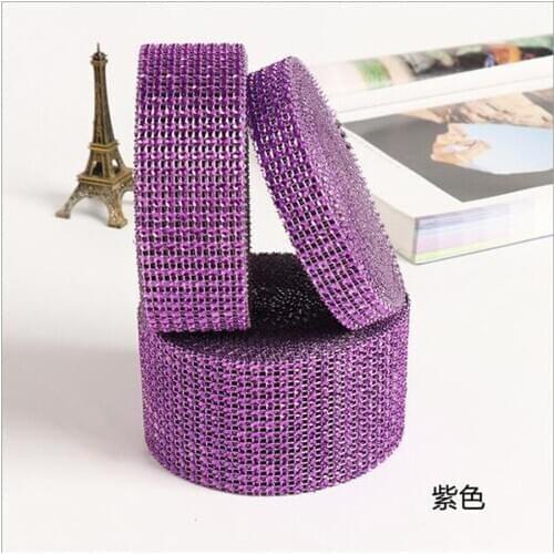 A Roll 10Yards Purple Plastic Diamond Rhinestone Wrap Ribbon Wedding Party Home Decoration Event Party Supplies DIY Accessories