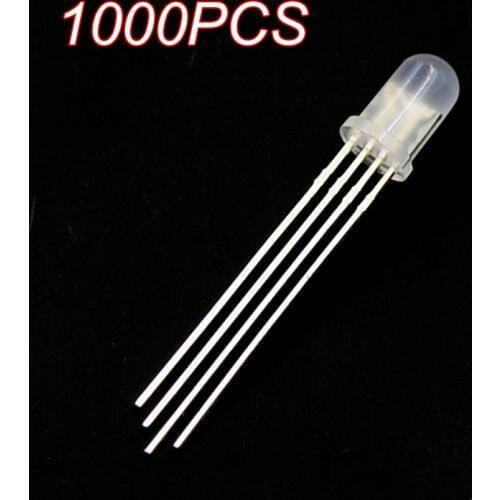 1000pcs/lot 5mm RGB LED Common Anode 4 Pins Tri-Color Emitting Diodes f5 RGB Diffused