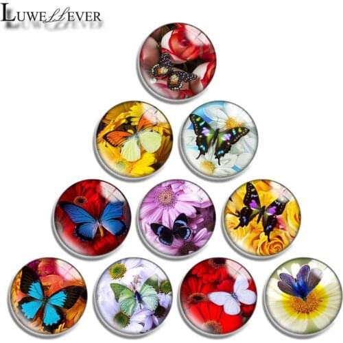 12mm 14mm 16mm 20mm 25mm 30mm 677 Butterfly Mix Round Glass Cabochon Jewelry Finding 18mm Snap Button Charm Bracelet