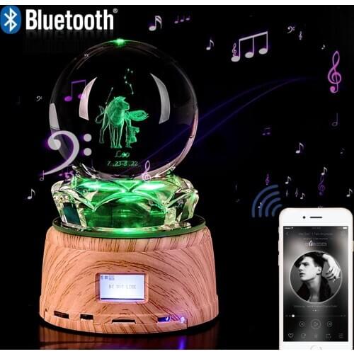 12 Constellation Leo Crystal Ball LED Night Light Wood Rotating Base MP3 Engraved Bluetooth RGB Lamp Gift for Birthday Gift