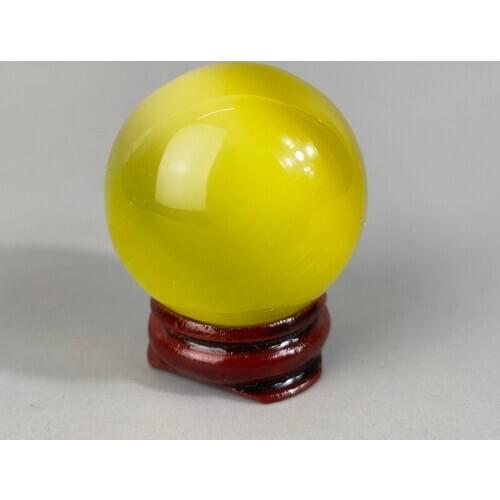 4 cm ) Exquisite Interesting Chinese Craft Collection Home Decoration Gift Yellow Opal Crystal Ball ( with Base )