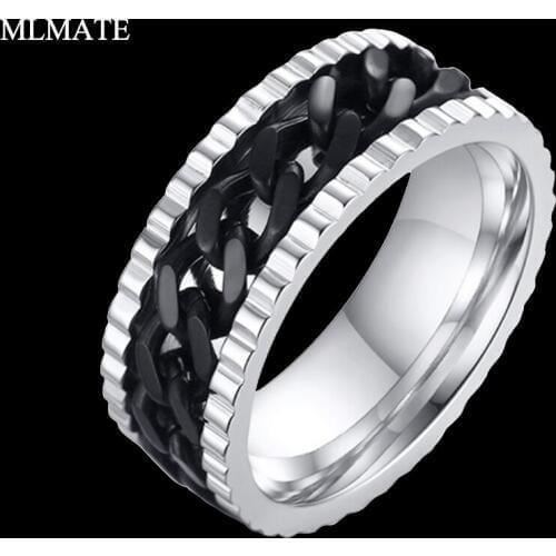 8mm Stainless Steel Wedding Spinner Rings for Men Chain Rings Biker Grooved Edge, Size 7-12