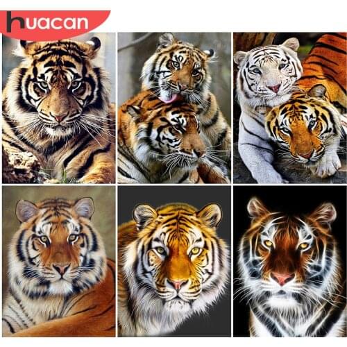 HUACAN Diamond Embroidery Tiger Craft Kit Full Drill Square New Arrival Diamond Painting Animal Mosaic Home Decoration