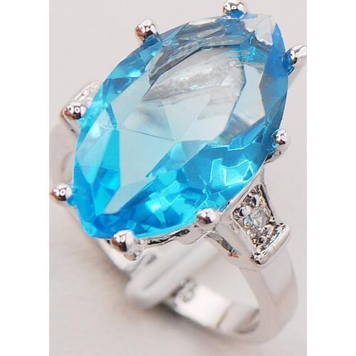 Aquamarin Women 925 Sterling Silver Ring F736 Size 6 7 8 9 10