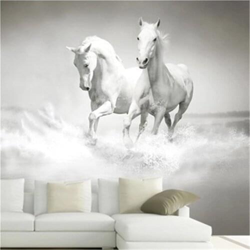 Beibehang 3 d Horse White Horse large mural Continental back wall sofa bedroom TV backdrop 3d mural papel de parede