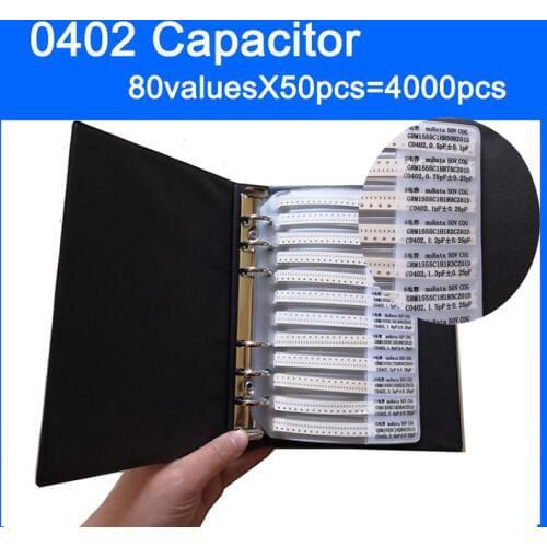 Free Shipping 0402 SMD Capacitor Sample Book 80valuesX50pcs=4000pcs 0.5PF~1UF Capacitor Assortment Kit Pack