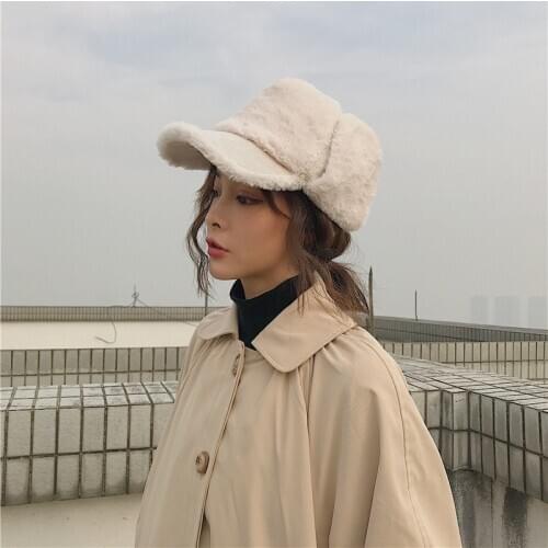 New Autumn winter female cotton thick warm soft nap folding earflaps outing snow ski fashion street trend Plush baseball cap
