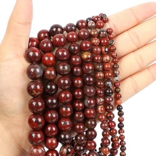 Natural Stone Beads Flower Red Stone Round Loose Beads for Jewelry Making Needlework Bracelet DIY 4-12 MM