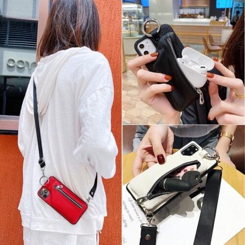 For Samsung Galaxy S21 Ultra S8 S9 S10 S20+ Note 20 10 Plus 8 9 Wallet Case Luxury Earphone Cover Leather Crossbody Bag Cases