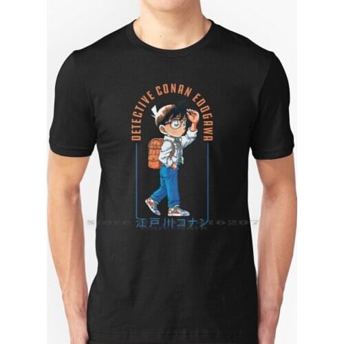 Detective Conan Edogawa T Shirt 100% Pure Cotton Anime Detective Conan Gray Edogawa Shinichi Kudo Shibuya Japanese Kawaii Elina