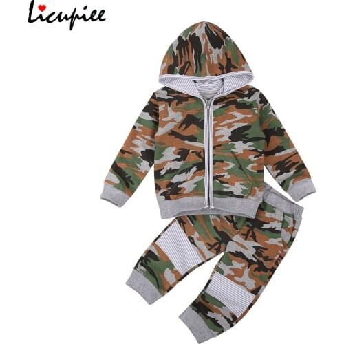 Baby Boys Fall Clothes, Trendy Camouflage Print Long Sleeve Zip Up Hoodie and Pants 2pcs Outfits Set 1-5 Years