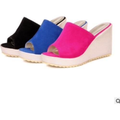 Feminina 's Flock Chunky Sexy Plus Size 43 Slippers High Heels Shoes Womens Pumps Wedge Slides Spongy Insole Flip Flops Sandals