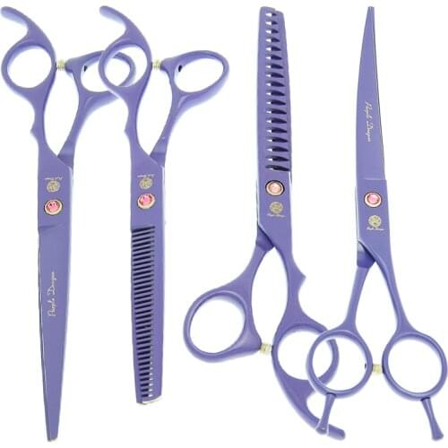 Purple Dragon 7.0" Pet Grooming Cutting Scissors Hair Thinning Shear Straight Curved Dog Trimming Scissor Cat Accessories B0040B