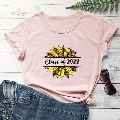Leopard Sunflower Class Of 2022 100%Cotton Print Women Tshirt Unisex Senior Funny Summer Casual Short Sleeve Top Graduation Gift