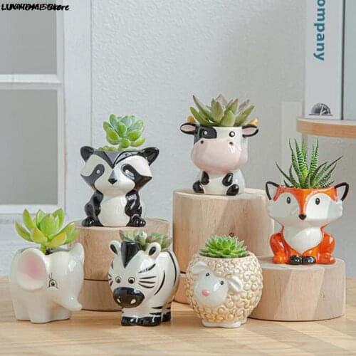Animal Style Plant Pot Cute Flower Pot Ceramic Vase Planter Desktop Ornaments Home Decor Garden Pot Succulent Pot Storage Box
