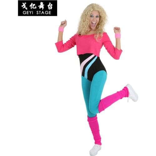 Halloween Bodybuilding Costumes 80s Retro Clothing Sport Girls Cosplay Women Fitness Tights Sportswear Bodysuit Power Suit