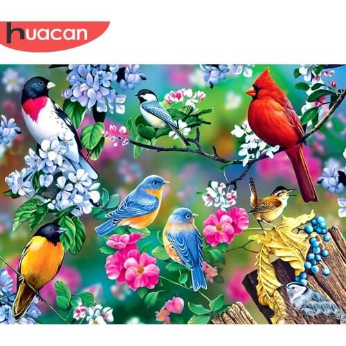 HUACAN Full Drill Diamond Painting 5D Bird Flowers Embroidery Animal Mosaic Home Decor New Arrival