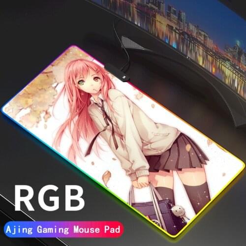 Anime Big Breast Girl Gaming Computer Mousepad RGB Large Mouse Pad Gamer XXL PC Desk Play Mat with LED Backlit DIY Carpet