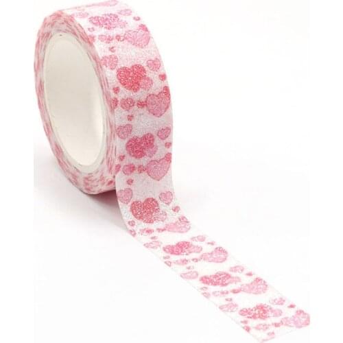 Heart on valentines day pink sparkle Decorative Adhesive Tape love Masking Tape Diy Scrapbooking Sticker Label Stationery