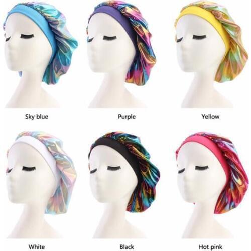 Hair Styling Caps Laser Women Colorful SilkyTurban Hat Wigs Women Satin Headwear Bonnet Sleeping Bandanas Hair Styling Tool