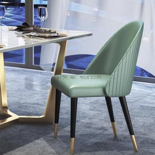 Leather dining chair light luxury high-end Italian minimalist makeup chair solid wood dining chair home chair comfortable dark