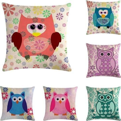 Lovely Fashion Colorful Owl Pattern Cotton Linen Throw Pillow Cushion Cover Car Home Sofa Decorative Pillowcase ZY271