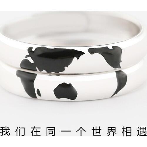 Creative Northern and Southern Hemispheres Cute SLV Finger ring jewelry Valentines Day gifts 2pcs in