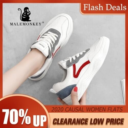 2020 Women Flats Shoes Spring Lace-up White Genuine Leather Solid Female Casual Womens Shoes Sneakers Clearance 932578