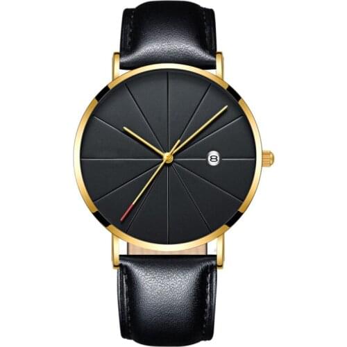 Fashion Simple Design Leather Strap Quartz Wrist Watch Men Women Ultra-thin Calendar High-end Business Black Clocks reloj mujer