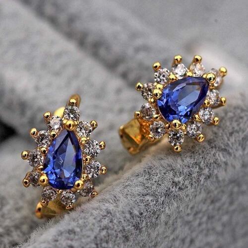 Luxury Hoop Earrings for Womens earrings Gold Color Earring With Flower Waterdrop Shape Zircon Trendy Jewelry wedding gift