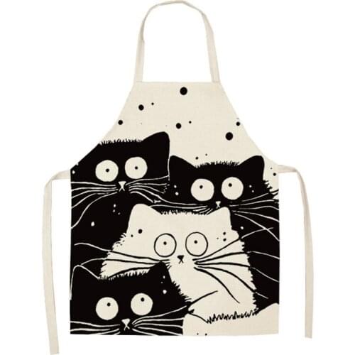 Fashion Japanese Apron Cute Cat Printed Home Sleeveless Cotton Linen Aprons for Men Women Baking Accessories Coffee Apron