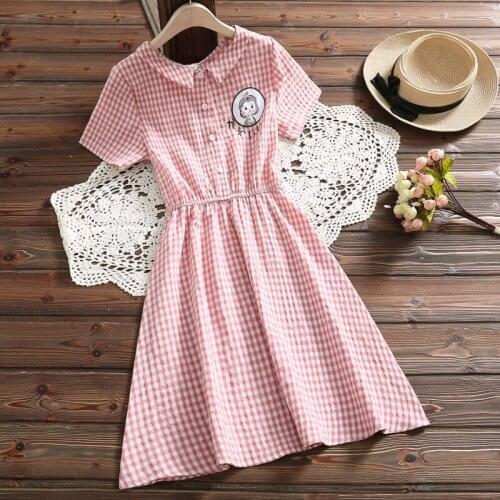Mori girl cute causal plaid dress new summer fashion peter pan collar short sleeve sweet dress preppy vestidos