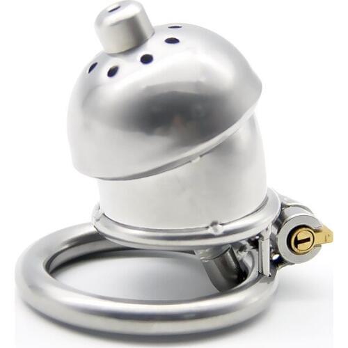 Stainless steel Male Chastity Device Anti off version short paragraph with male chastity lock silicone catheter sex toys bondag
