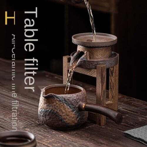 High Table Filter Set Ceramic Filter Hole Door Frame Shelf Tea Filtration Tea Compartment Tea Funnel Holder Tea Strainer Tools