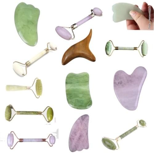 Natural Jade Stone Guasha Roller Massage Tool SPA Therapy Facial Slimming Massager Scraping Board Antistress Body Massage Roller