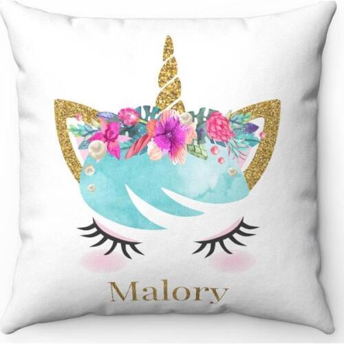 Personalised Girly Unicorn Throw Pillow Case Glitter Sparkles Unicorn Cushion Cover for Girl Custom Name Sister Birthday Gifts