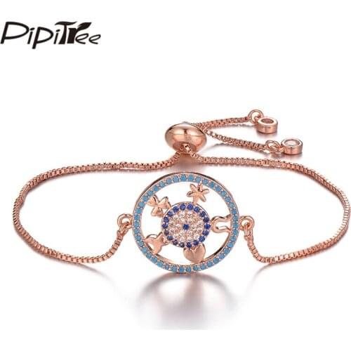 Pipitree I Love U Hollow Big Round Circle Evil Eye Charm Bracelet Chain Link Lovers Women Bracelet Jewelry Gift Pulsera mujer