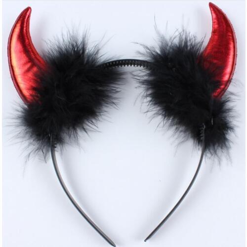 Christmas Hair Hoop Devil Headbands Red Plush Ox Horn Halloween Cosplay Party Props Head Wear Dance Ball concert fans Favors