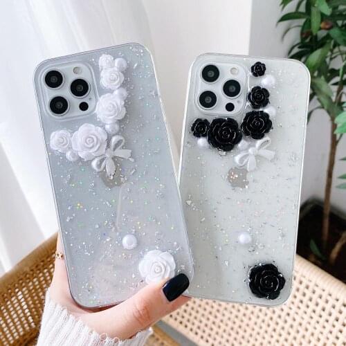 3D Clear Phone Case For Iphone 11 Case For Iphone 12 Pro Max XR 7 8 Plus X XS Max 6 6S SE 2020 10 12Mini Cover Epoxy Rose Flower