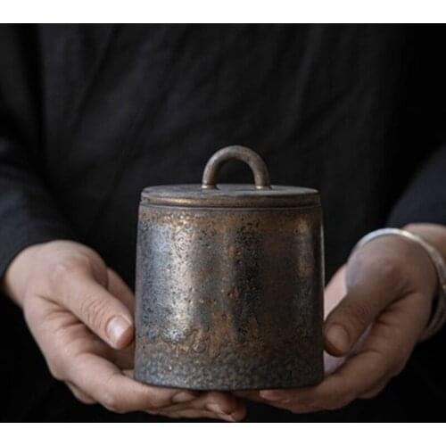 Retro Stoneware Tea Packaging Box Household Chinese Ceramic Sealed Storage Tank Pu'er Tea Oolong Tea Tea Caddy Tea Warehouse