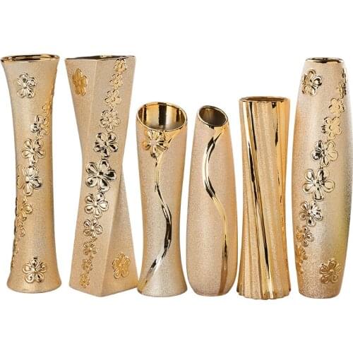 Luxury Minimalist Ceramic Vase European Style Floor Vase Golden Large Dried Flowers Creative Hobbies Vaas Flower Pot EH50VA