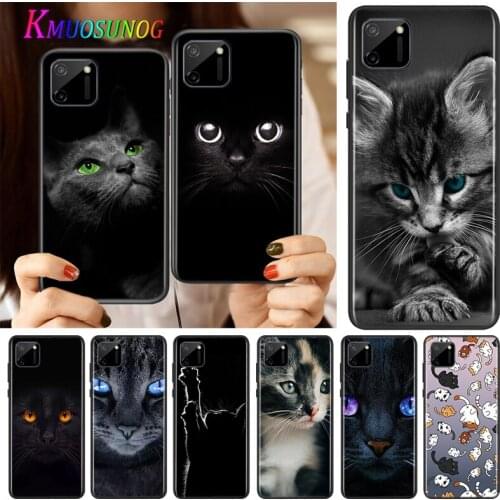 Cute Black Cat Staring Eyes Silicone Cover For Realme V15 X50 X7 X3 Superzoom Q2 C11 C3 7i 6i 6s 6 Global Pro 5G Phone Case