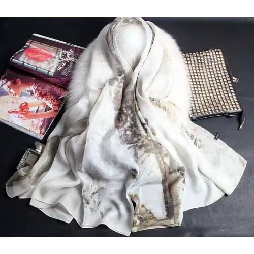 [SLKSCF] 175X135CM Spring painting print silk scarfs real real silk chiffon hijabs quality pure silk scarves and shawls