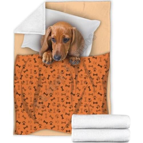 Cute dachshund on bed fleece blanket dog wearwanta 3D printed Wearable Blanket Adults/kids Fleece Blanket Sherpa Blanket
