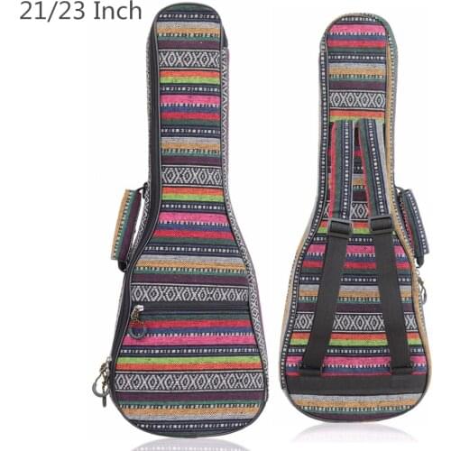 21 / 23 Inch Ukulele Bag Folk Style Knitted Backpack Case 10mm Cotton Padding Adjustable Shoulder Strap with Small pocket